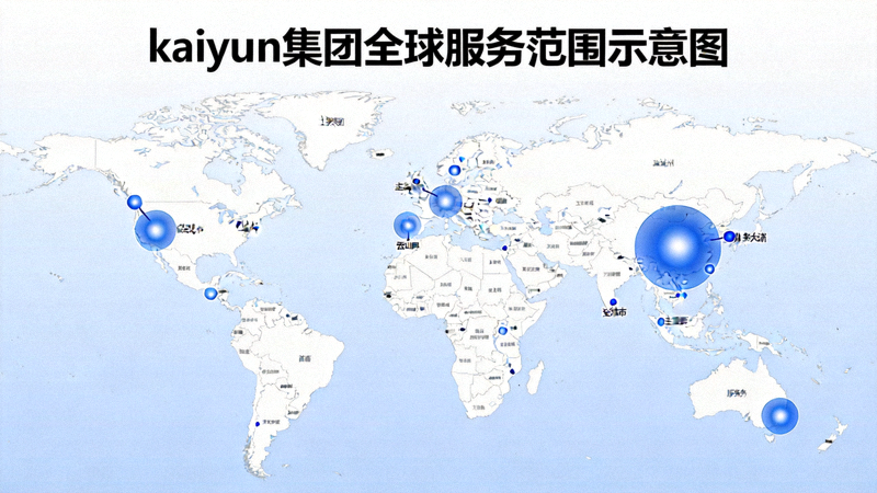 kaiyun集团全球服务范围示意图 - 世界地图上标注了主要服务城市的光点