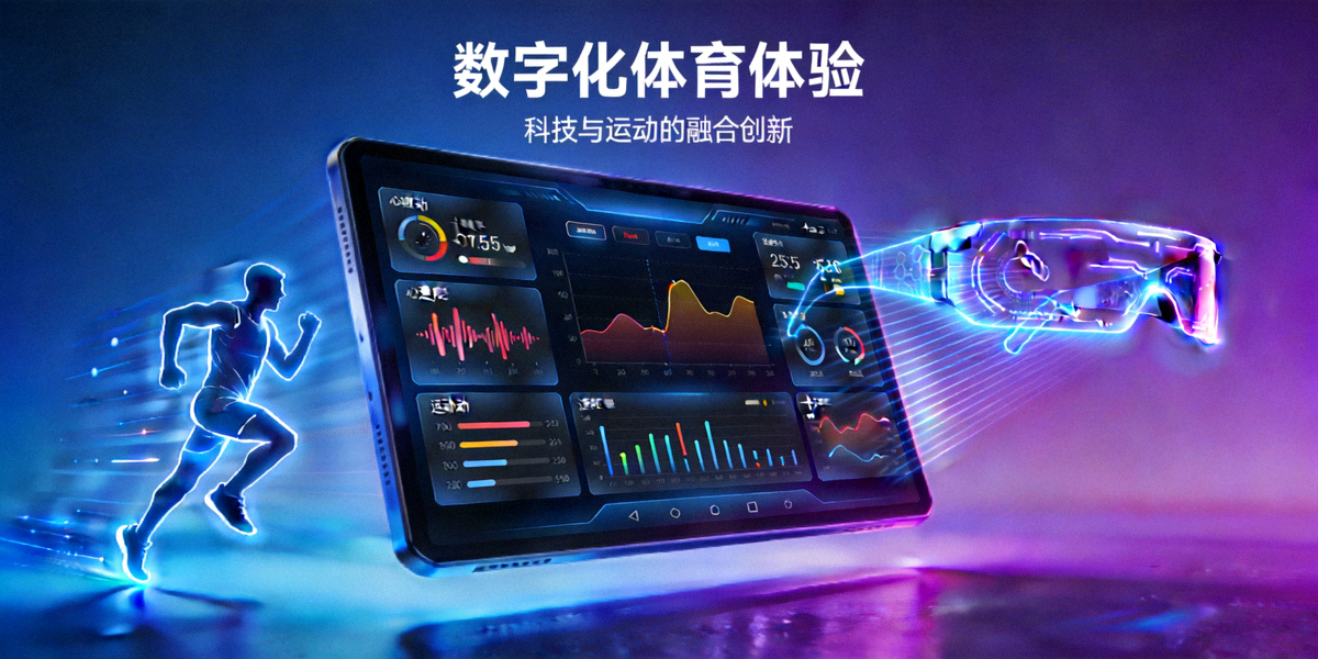 数字化体育体验概念图 - 充满科技感的界面与体育元素融合
